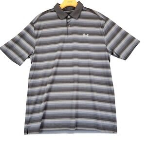 Under Armour Mens HeatGear Striped Polo Shirt Grey‎ Blue Loose Fit Large 3751